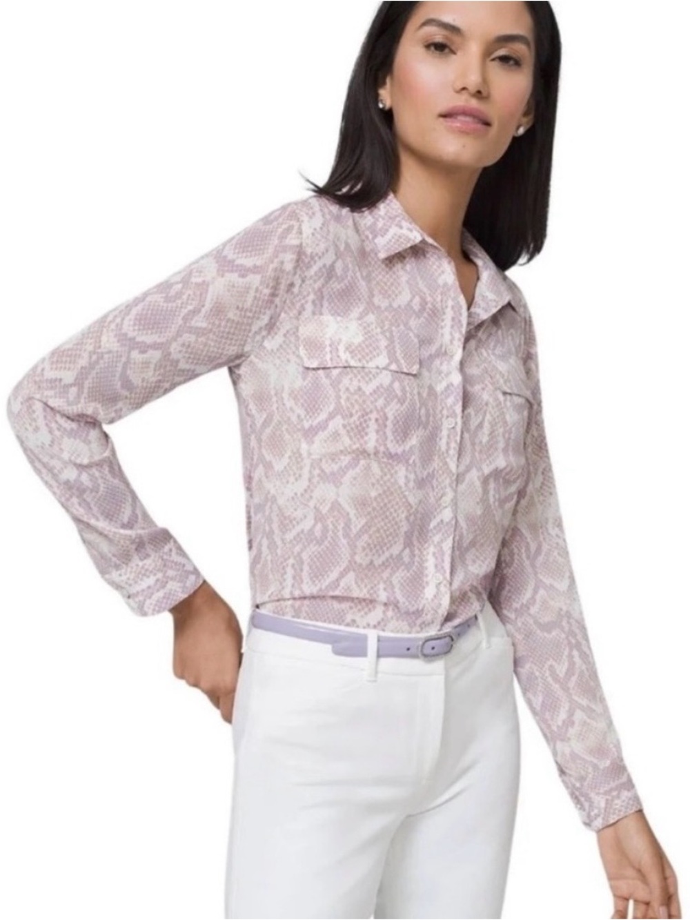 White House Black Market Semi-Sheer Snakeskin Print Blouse